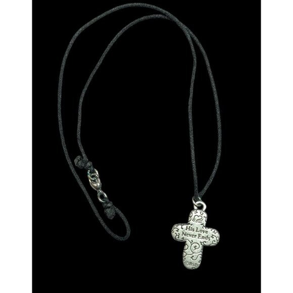 Vintage Bob Siemon Designs Art "His Love Never Ends" Cross Necklace - Picture 1 of 10